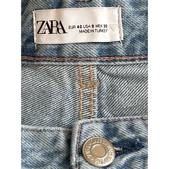 Zara Vintage Style Light Blue High-Waisted Wide-Leg Raw Hem Jeans Size 8 - Picture 3 of 6